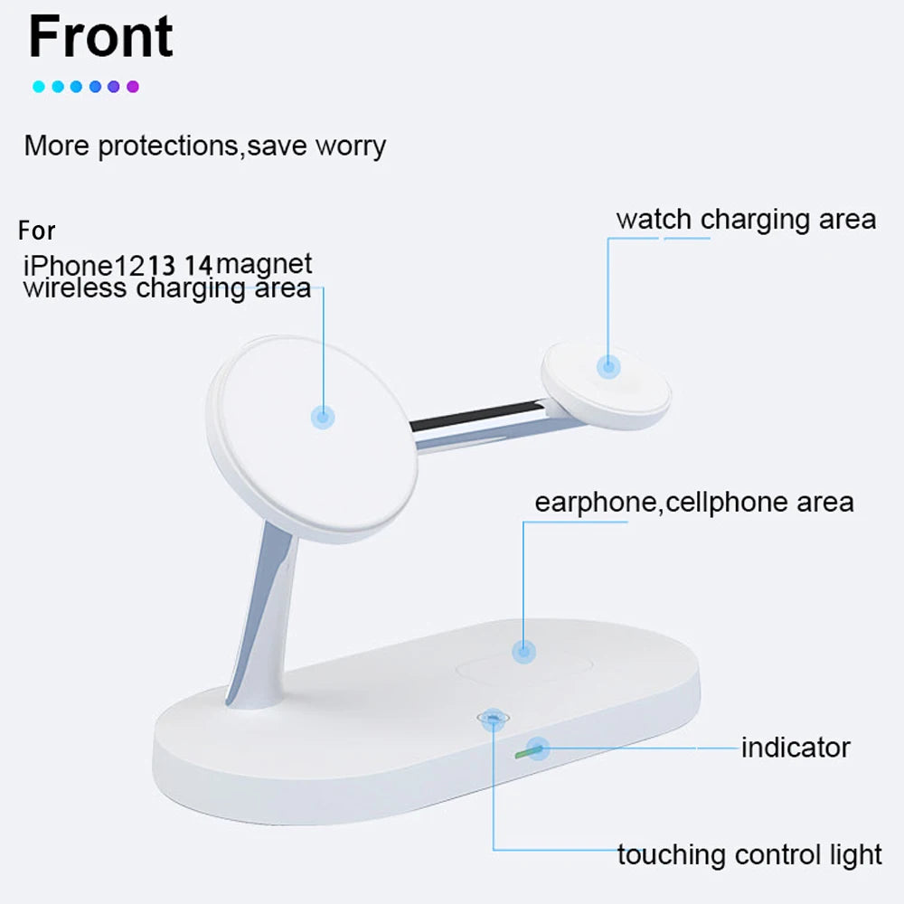 3-in-1 Wireless Charging Stand for iPhone 12-16, Apple Watch Series 4-10, and AirPods Pro 2-3