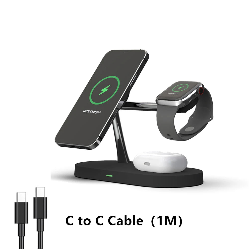 3-in-1 Wireless Charging Stand for iPhone 12-16, Apple Watch Series 4-10, and AirPods Pro 2-3
