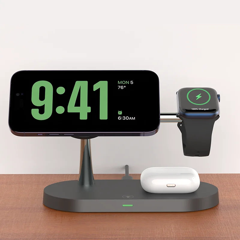 3-in-1 Wireless Charging Stand for iPhone 12-16, Apple Watch Series 4-10, and AirPods Pro 2-3
