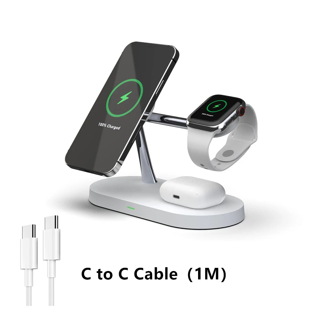 3-in-1 Wireless Charging Stand for iPhone 12-16, Apple Watch Series 4-10, and AirPods Pro 2-3