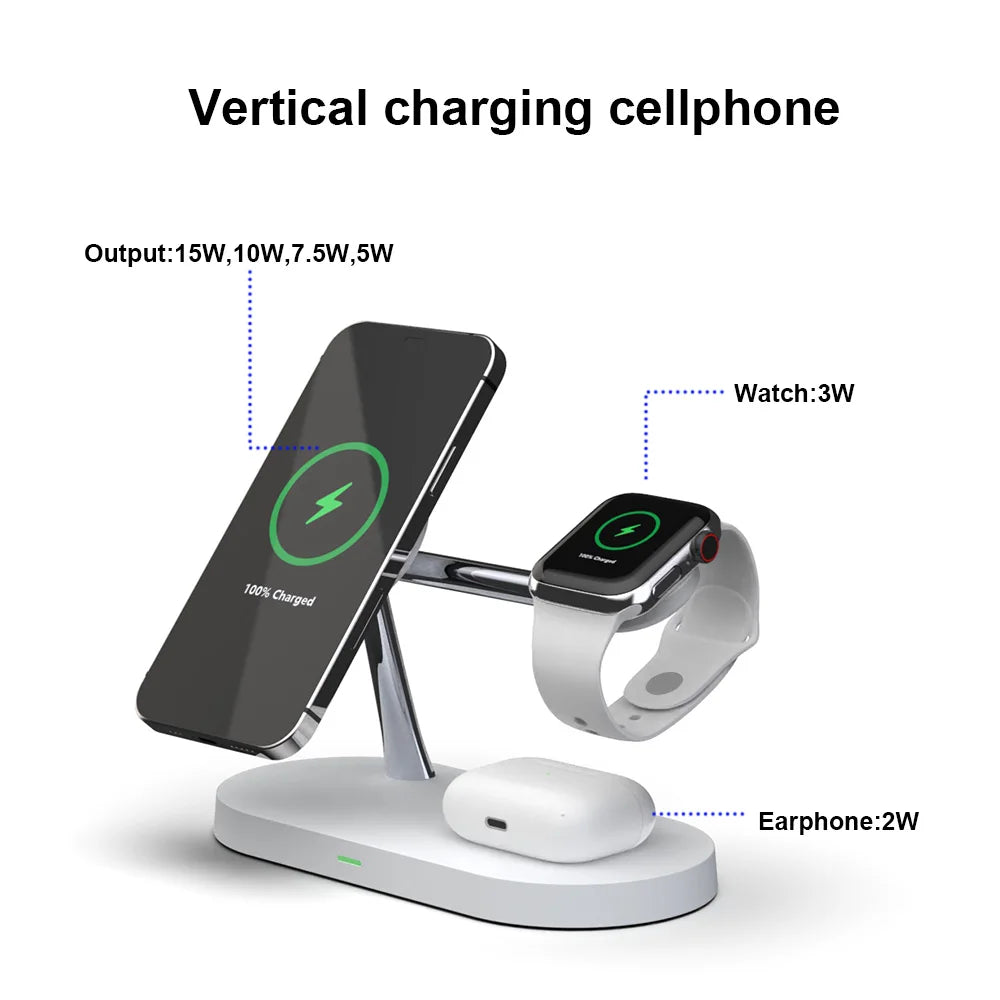 3-in-1 Wireless Charging Stand for iPhone 12-16, Apple Watch Series 4-10, and AirPods Pro 2-3